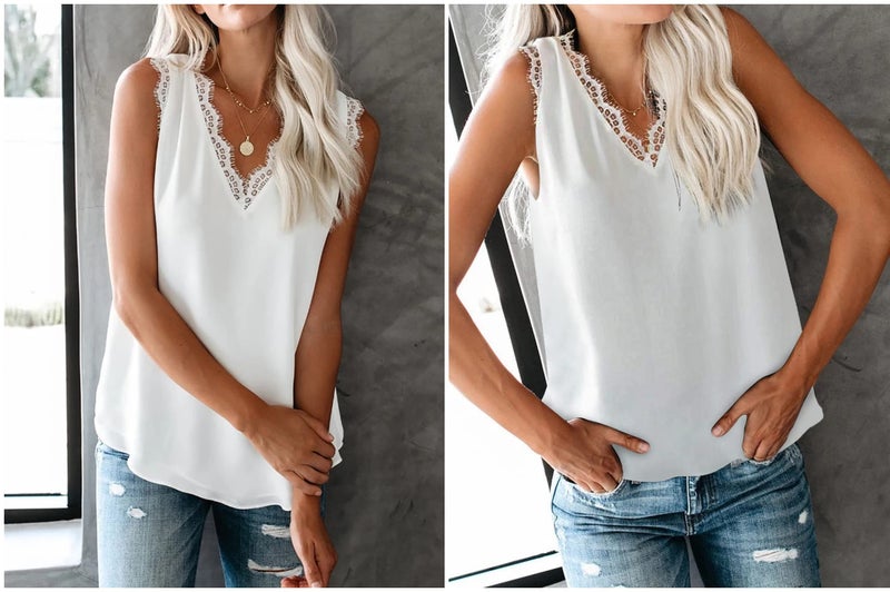 lime flare Women Sexy V Neck Lace Trim Cami Tank Tops Dressy Silk Lacy Camisole Blouse Shirt (XL, Cream Eyelash Lace) - Image 3